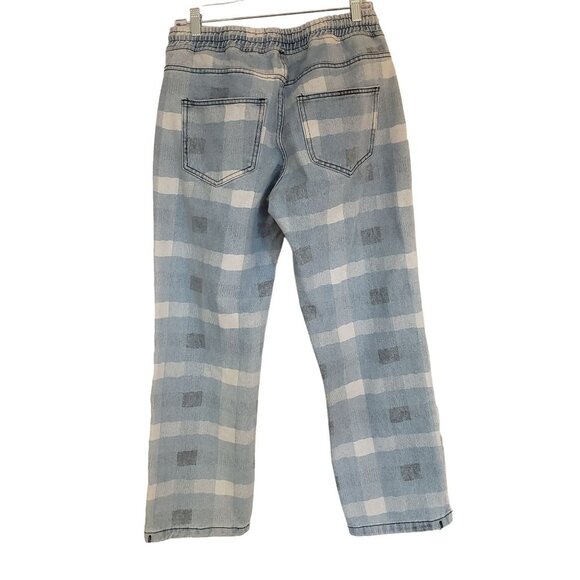 Juny jeans size Small relaxed straight leg checker print pull up drawstring shad - Picture 2 of 8